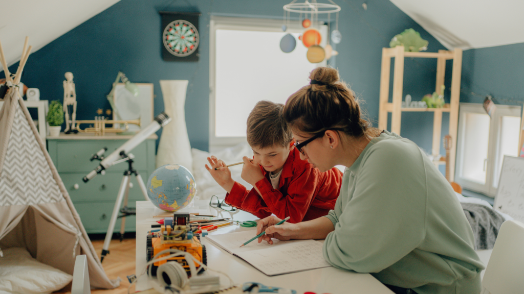 a mom homeschools her son in their new country
