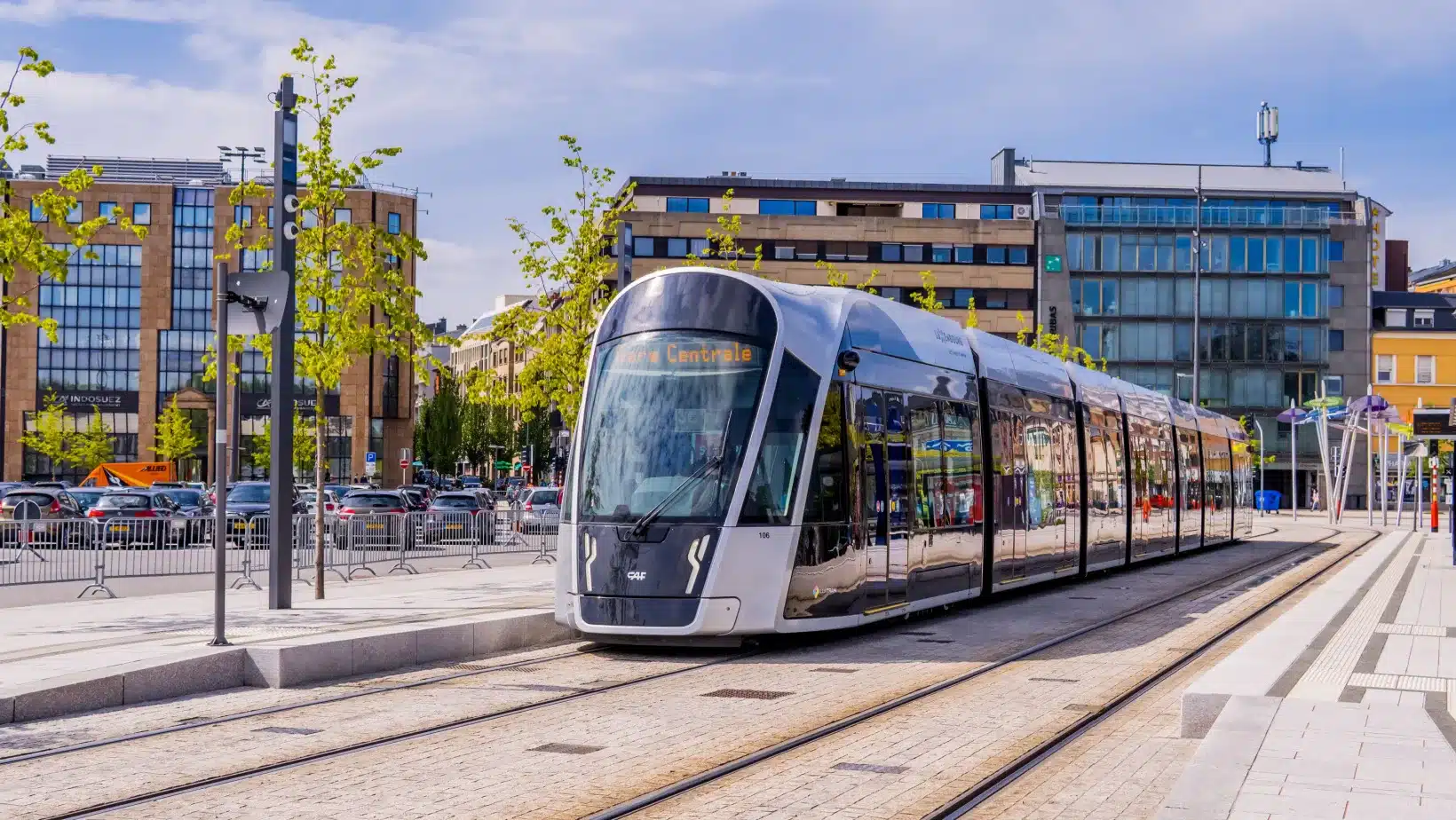 A shuttle train pulls into the station in Luxembourg City