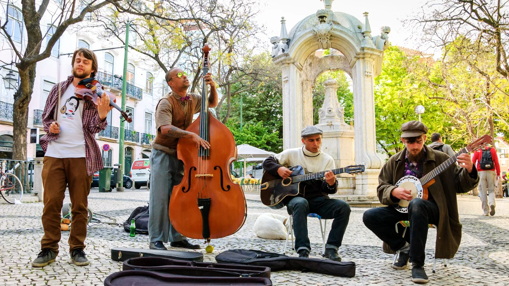 Street musicians perform in Lisbon