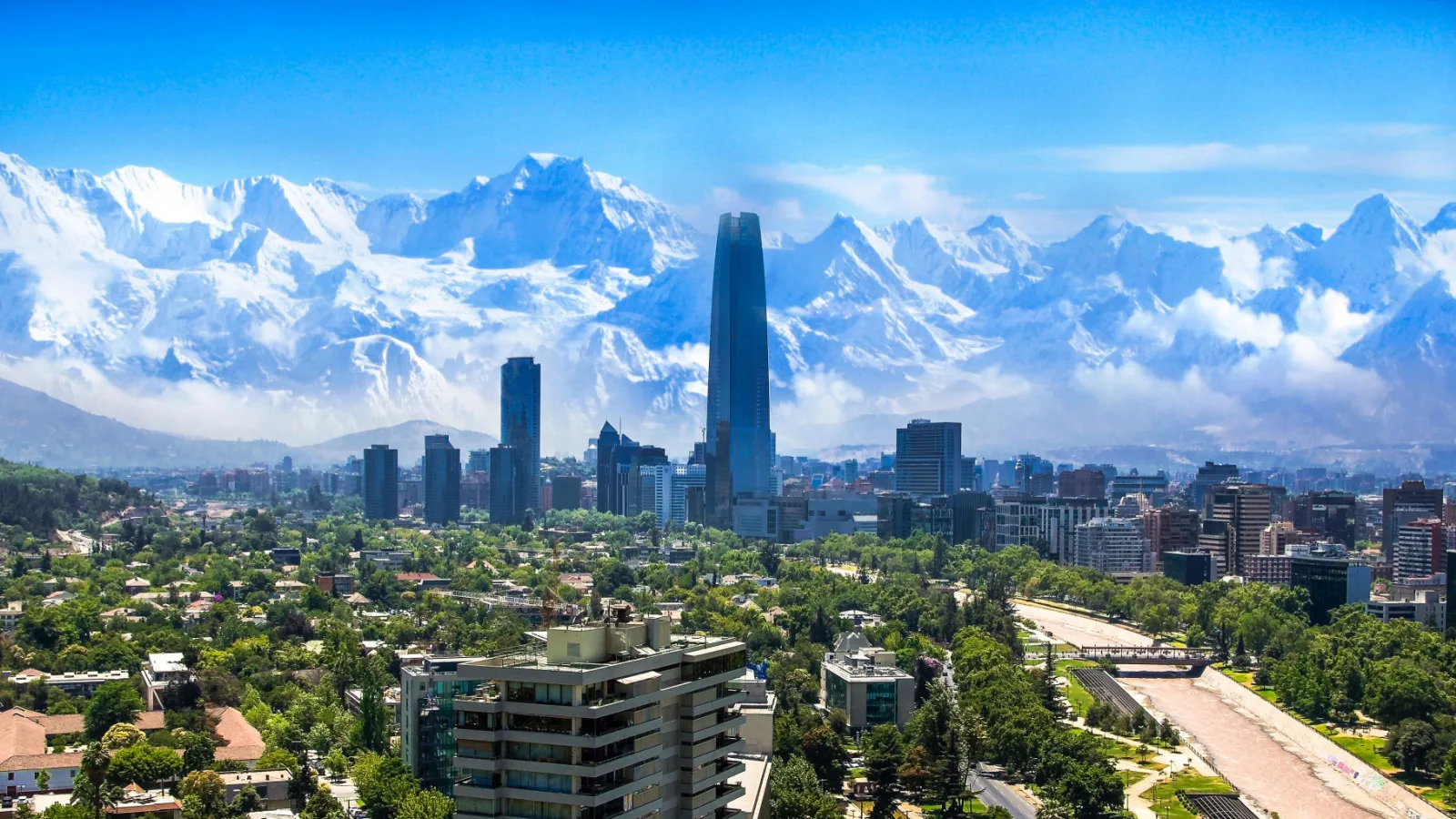Santiago, Chile skyline with mountain range in the distance