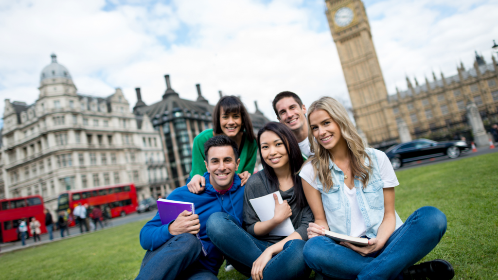 International students hanging out near Big Ben & Parliament